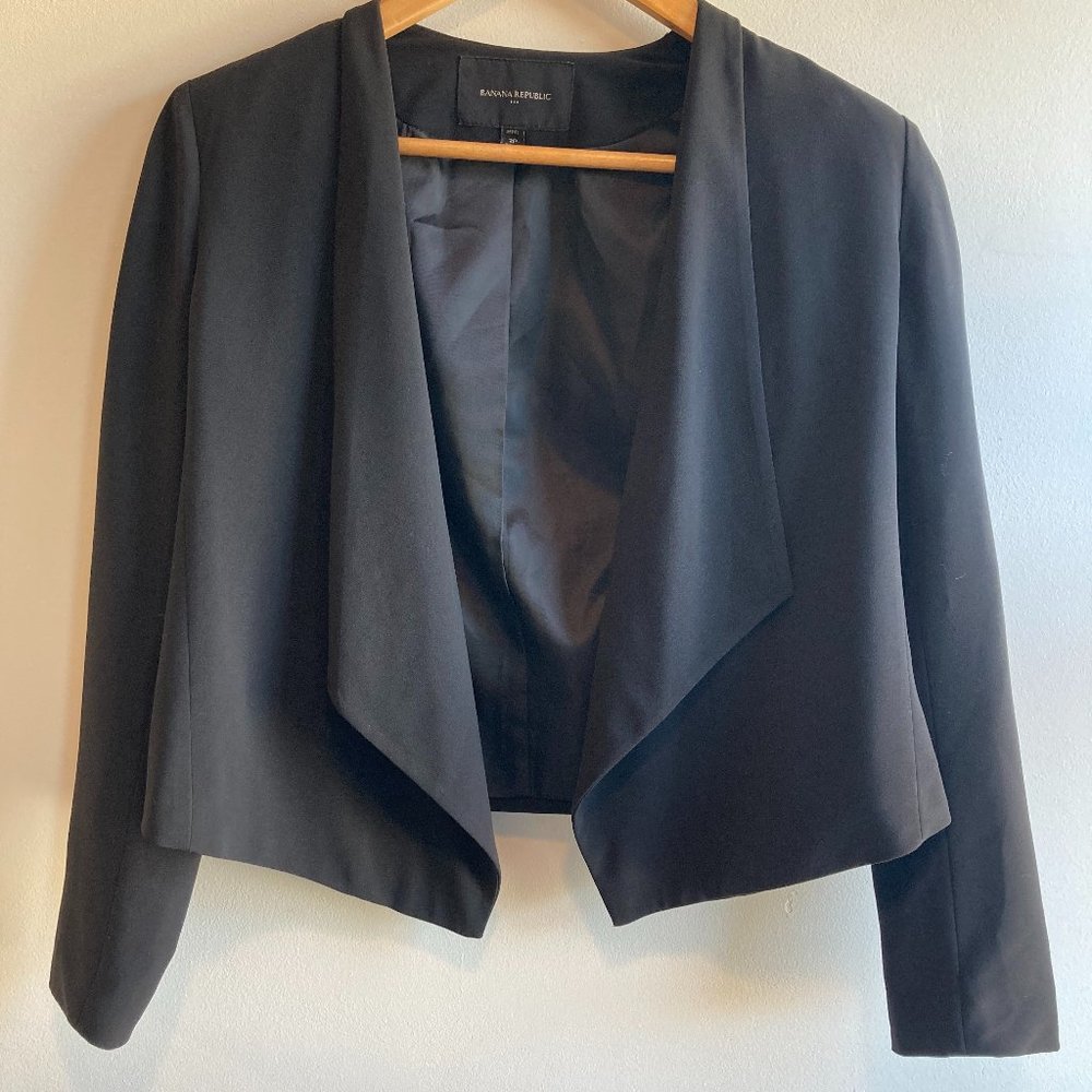 Banana Republic cropped black blazer with angled shawl collar